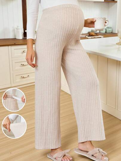 SHEIN Maternity Casual Solid Color High Waist Straight Leg Pants