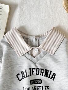SHEIN Baby Girl2 In 1 Shirt Collar Letter Print Casual Sweatshirt