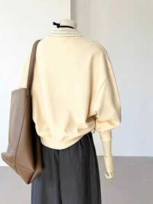 INAWLY Women's Patchwork Long Sleeve Sweatshirt With 2 In 1 Design - Apricot - View 2