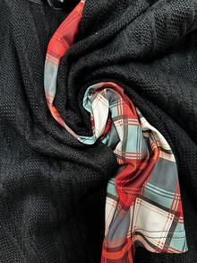 Sweetra Vestido de parchwork de jacquard de punto a cuadros de talla grande, otoño/invierno - Negro - Ver 4