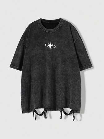 Street Life Camiseta casual de verano con logo pequeño vintage y desgastado para hombres