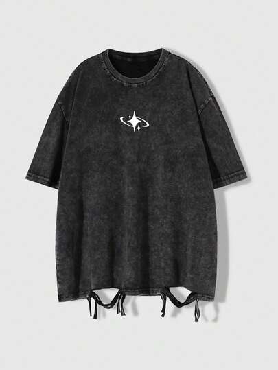 Street Life Men's Casual Vintage Punk Distressed Small Logo T-Shirt, Summer