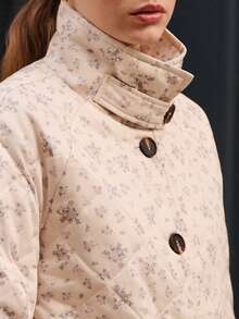 lacRébo Cream Quilted Floral Print Jacket With Button Front And Flap Pockets Cosy Style Autumn Winter Warm Jacket Going Out Outfits - Multicolor - View 4