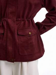 SHEIN LUNE Damen Lässig Minimalist Elastischer Bund A-Linie Taschen Langarm Regular Jacke, Herbst/Winter - Verschiedenfarbig - Übersicht 10