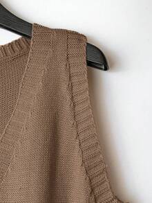 EMERY ROSE Nueva Top de Chaleco de Punto de unicolor, Estilo Minimalista Europeo y Americano, Versátil y de Moda - Marrón Mocha - Ver 6