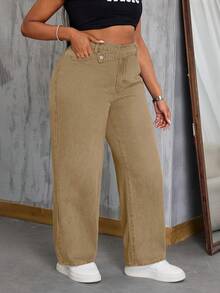 SHEIN SXY Quần jean thời trang thường ngày không co giãn phong cách cao bồi cỡ lớn cá tính, Thánh Patrick - Màu Khaki - Xem 4