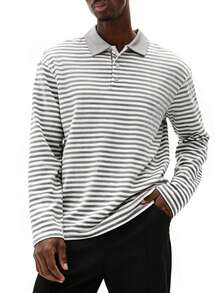 SUMWON Gestreiftes Poloshirt mit Langarm, Knopfleiste und Kragen für klassisch-lässigen Alltags-Look