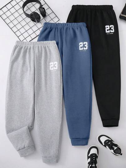 3pcs/Set Casual Printed Loose Drawstring Sweatpants For Teenage Boys, Suitable For Daily Sports And Outings