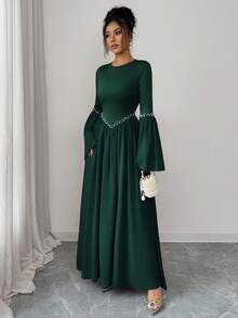 Elenzga Elegant Wedding Guest Dress, Romantic & Graceful Ladies Dress - Dark Green - View 6