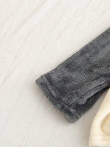 2pcs/Set Teenage Boys Casual Plush Fleece Raglan Sleeve Contrast Color Top And Pants Loungewear Set, Autumn/Winter - Multicolor - View 4