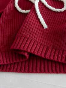 SHEIN Vintaside Kids Áo len chui đầu thêu họa tiết quả mơ cho bé gái, thích hợp cho mùa xuân/thu, có thể mặc làm lớp lót trong mùa đông lạnh giá. Họa tiết nơ thêu tinh tế tạo thêm nét đáng yêu và tinh nghịch. Thích hợp cho các buổi họp mặt gia đình, Halloween, Năm mới, Lễ Tạ ơn, Giáng sinh, Phục sinh, Quốc khánh, Tiệc tùng, Đêm giao thừa - Màu Đỏ Sâu - Xem 8