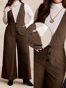 EMERY ROSE 大码灯芯绒工装裤 - 咖啡棕 - 查看 7