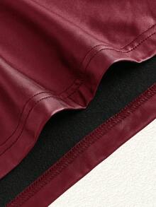 SHEIN EZwear Wine Red Elastic Leather Sleeveless Dress, Christmas & Valentine's Day Style/Winter - Burgundy - View 4