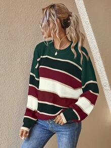 SHEIN LUNE Women's Latest Fashion Comfortable Color Block Pullover Sweater - Multicolor - View 5