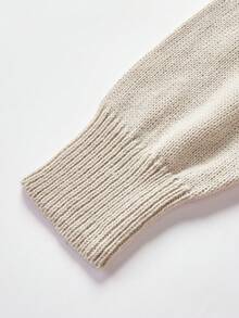 SHEIN Teen Girl Solid Color Round Neck Bow Knit Sweater, Casual Everyday Wear, Autumn/Winter - Apricot - View 5
