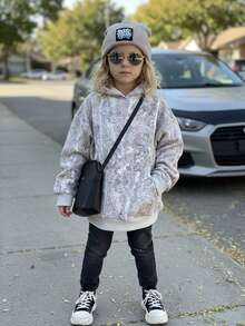 SHEIN YoungYoung Girl Popular Printed Loose Sweatshirt, All-Match Casual Daily Fashion Versatile Streetwear Sweatshirt Graphic Sweatshirts Y2k Gray Sweatshirt Abstract Print Sweatshirt Marble Sweatshirt, In Fall/Winter - Grey - View 4