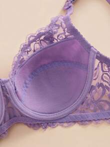 2pcs Fashionable Romantic Lace Sheer Underwire Bra Set - Multicolor - View 6