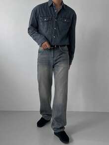 DAZY Men's Solid Navy Blue Washed Denim Jacket, Autumn - Blue - View 5