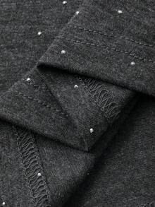 DAZY 水钻装饰圆领宽松长袖女式T恤 - 灰色 - 查看 9