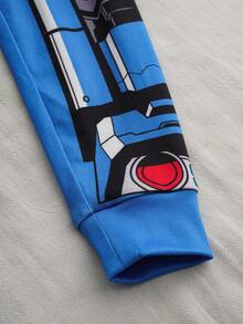 Transformers X SHEIN 2件套男童机器人图案撞色圆领长袖上衣和修身长裤睡衣套装 - 彩色 - 查看 4