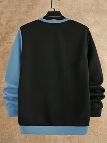 Manfinity VCAY Men's Casual Colorblock Slogan Print Crew Neck Sweatshirt, Autumn/Winter - Blue - View 2