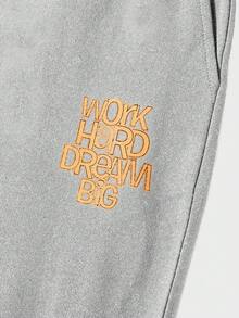 SHEIN Cottnline Men's Casual Letter Print Hoodie And Sweatpants Set, Autumn/Winter - Grey - View 4