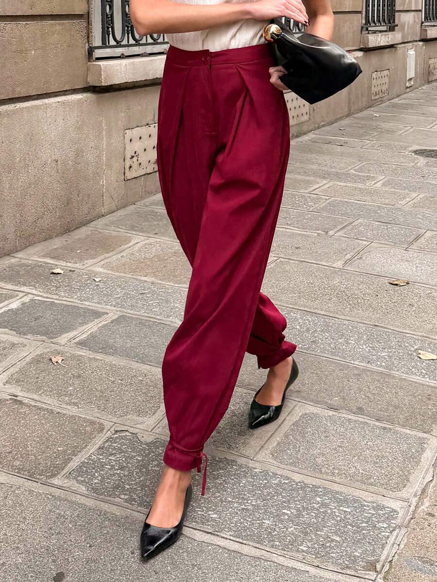 Pariaura Women's High-End Commuter Wide Leg Pants, Women's Casual Outerwear, Women's Autumn/Winter Trousers - Burgundy - View 1