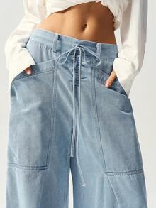 Bohemela Áo khoác ngoài phong cách Boho Thu/Đông, Quần jean nữ màu xanh vintage dáng ôm rộng, chất liệu vải dệt trơn, kiểu dáng đồng quê miền Tây, thích hợp cho kỳ nghỉ, mặc hàng ngày, đi học, Giáng sinh, Năm mới, Lễ tình nhân. - Rửa nhẹ - Xem 3