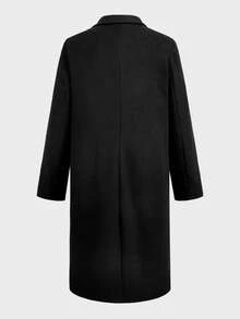 Manfinity Mode 男士纯色翻领单排扣长款大衣，秋冬 - 黑色 - 查看 2