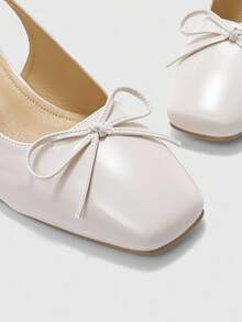 CUCCOO BIZCHIC Women's Classic Mid-Heel Slip-On Pumps With Bow Accent, Versatile Commuting Shoes, White For Christmas Valentine's Day - Chantilly - View 7