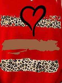 EMERY ROSE Camiseta de manga larga con estampado de corazón de leopardo para el Día de San Valentín - Rojo - Ver 4