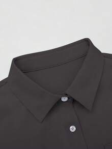 Airaco 女式纯色落肩长袖休闲前扣口袋衬衫 - 淺灰色 - 查看 3