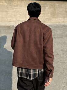 DAZY 男士加厚纯棕色麂皮绒夹克，秋冬季 - 鏽棕色 - 查看 2