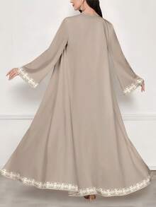 SHEIN Najma Women's Retro Geometric Floral Digital Print Long Sleeve Casual Arabic Abaya, Spring/Autumn - Multicolor - View 2