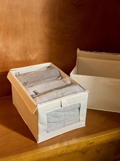 Cirelle 1/2pcs Uncovered/Covered Fabric Foldable Storage Boxes With Visible Window, Home Drawer Type Jeans Organization Storage Containers