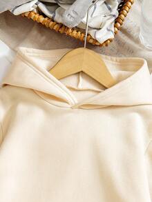 Young Girl Christmas Slogan Print Hooded Fleece Sweatshirt With Ribbed Cuffs - Apricot - View 4