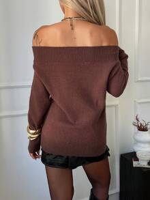 Siren Gaze Casual Fashionable Sexy Off Shoulder Long Sleeve Women Sweater Winter Brown - Brown - View 2