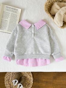 SHEIN 女婴二合一衬衫领字母休闲卫衣 - 灰色 - 查看 2