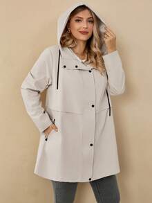 Rosumi Plus Size Women's Solid Color Long Sleeve Single-Breasted Casual Hooded Trench Coat, Casual Minimalist Style For Everyday Wear,Going Out, Hooded Long Coat For Women, Women Trench Coat With Hood,Fall Clothes For Women