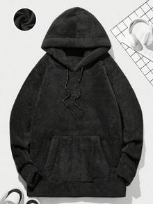 EURMUSE Men's Casual Everyday Commute Street Simple Solid Color Fleece Warm Kangaroo Pocket Drawstring Hoodie, Autumn/Winter - Dark Grey - View 1