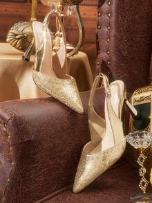 CUCCOO TILAWA Pantofi cu toc înalt și sclipici pentru femei, cu vârf ascuțit și aspect glamuros, la modă