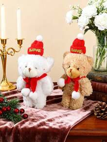 POKOJA LAND Gấu bông mini Giáng sinh, số lượng lớn, móc khóa gấu bông nhỏ 6 inch kèm khăn quàng cổ, mũ, búp bê nhỏ dùng để trang trí tiệc sinh nhật, Giáng sinh - Nhiều màu - Xem 4