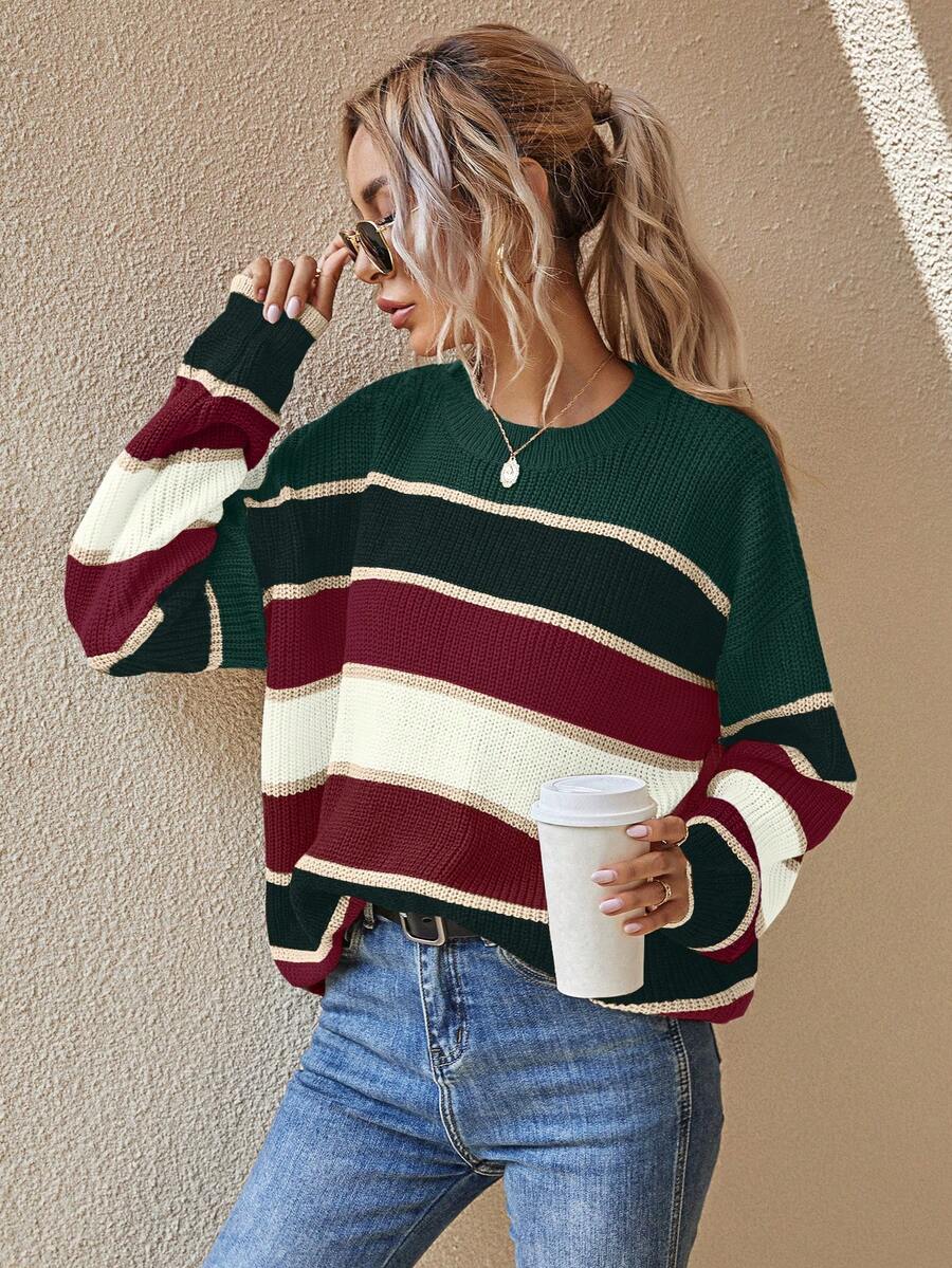 SHEIN LUNE Women's Latest Fashion Comfortable Color Block Pullover Sweater - Multicolor - View 1
