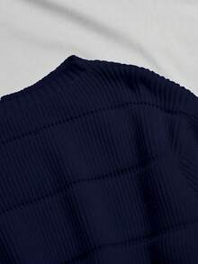 Franclia Casual Solid Color Cropped Sweater, Autumn - Royal Blue - View 3