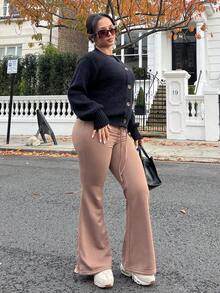 NegzBox Women's Casual Gray Knitted Elastic Waist Flared Sweatpants Flare Pants For Women Bell Bottom Pants Flared Pants Brown Pants Women Flare Sweatpants Drawstring Flare Pants