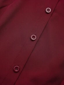 GlowEve Women's Burgundy Plaid Patchwork Design Shirt-Style Waist Cinched A-Line Elegant Everyday French Casual Commute Fashion Retro Versatile Christmas New Year Holiday Business Burgundy Long Sleeve Dress, Autumn/Winter