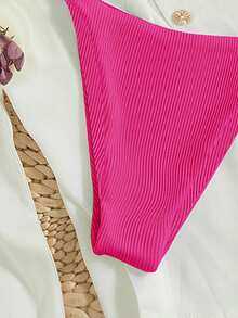 Swim Vcay 2026春夏女士度假特款面料吊带露背玫红色性感丁字比基尼两件套泳衣 - 玫紅色 - 查看 4