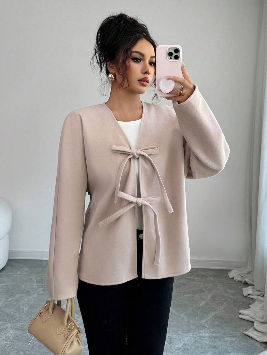 Elenzga Áo khoác dài vừa phải cỡ chuẩn dành cho nữ, Thu/Đông - Màu Khaki - Xem 1