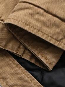 DAZY Men's Camel Color Washed Fabric Letter Print Quilted Lining Design Jacket And Coat, Autumn/Winter - Rust Brown - View 8