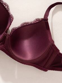 1pc Sexy Lace Simple Gather Small Bust Enhancing Underwire Bra - Multicolor - View 5